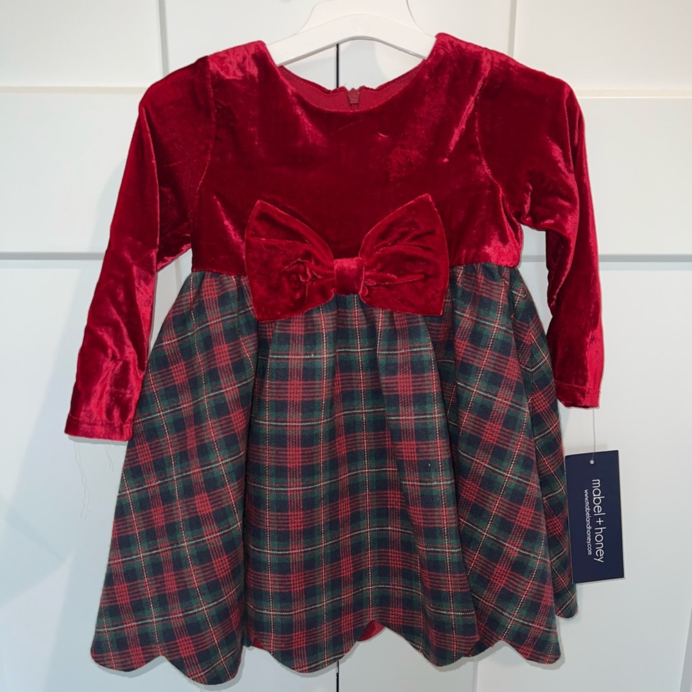 Red and Green Plaid Velvet Dress